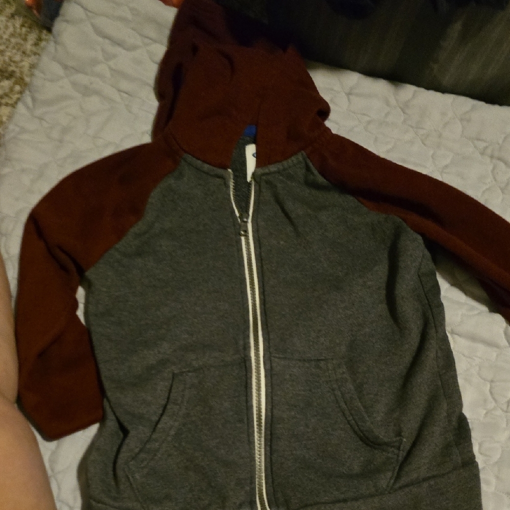 Old Navy Gray and Maroon Kids Hooded Jacket